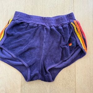 Aviator Nation Purple Shorts with Rainbow Accents